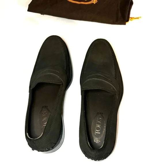 TODS Mens Suede Penny Loafers dark dark brown